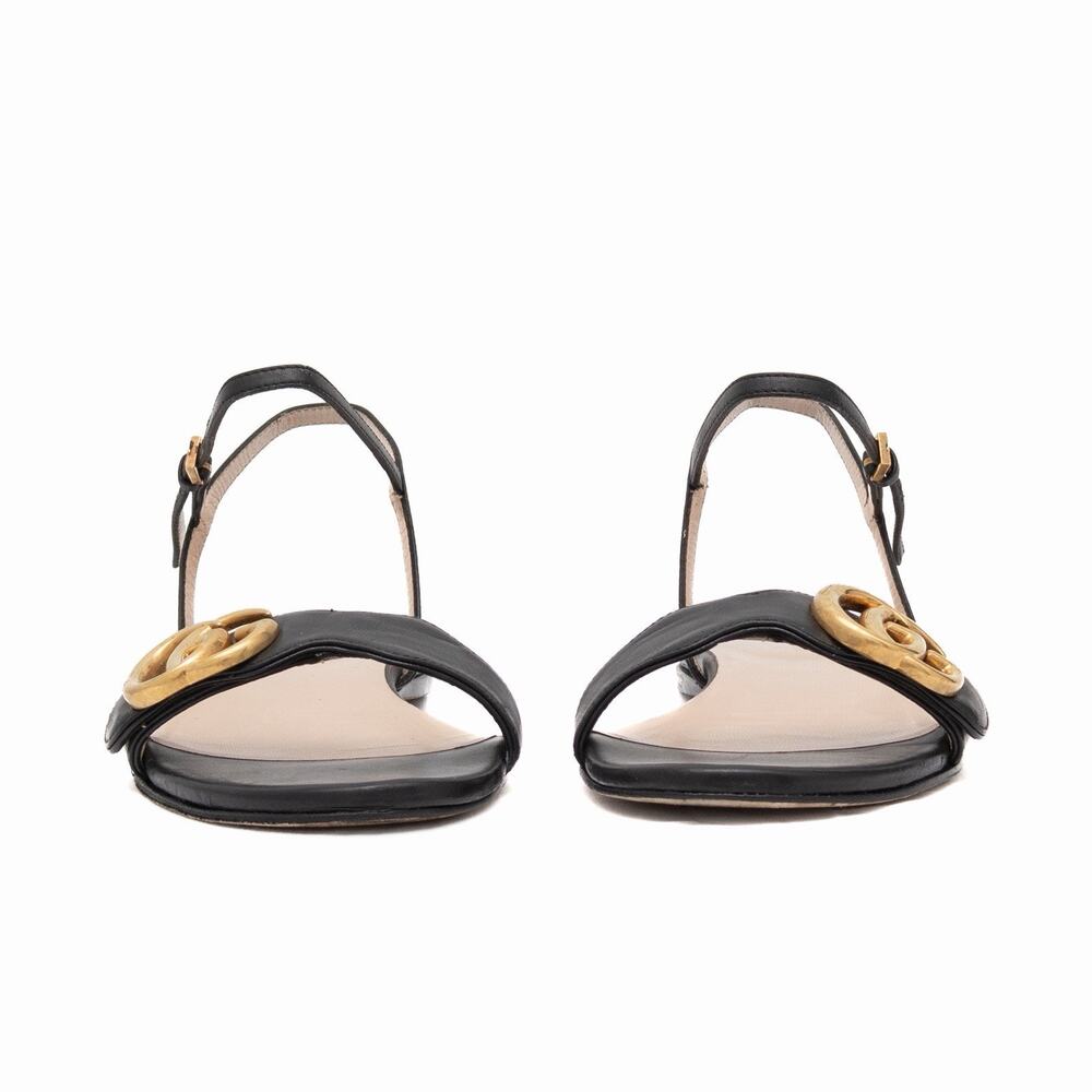 Gucci Black Leather GG Marmont Ankle Strap Flat Sandals Size 35 US 5 - Picture 11 of 16